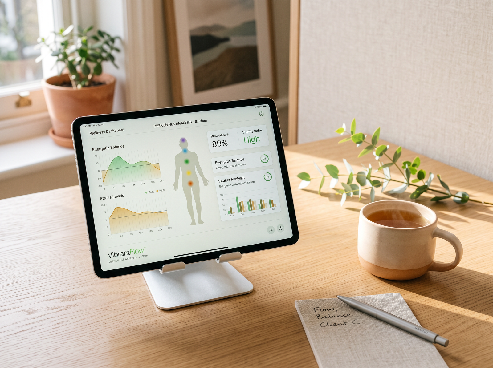 Advanced non-invasive bioresonance stress scanning and energetic alignment tracking report in Harrow London.