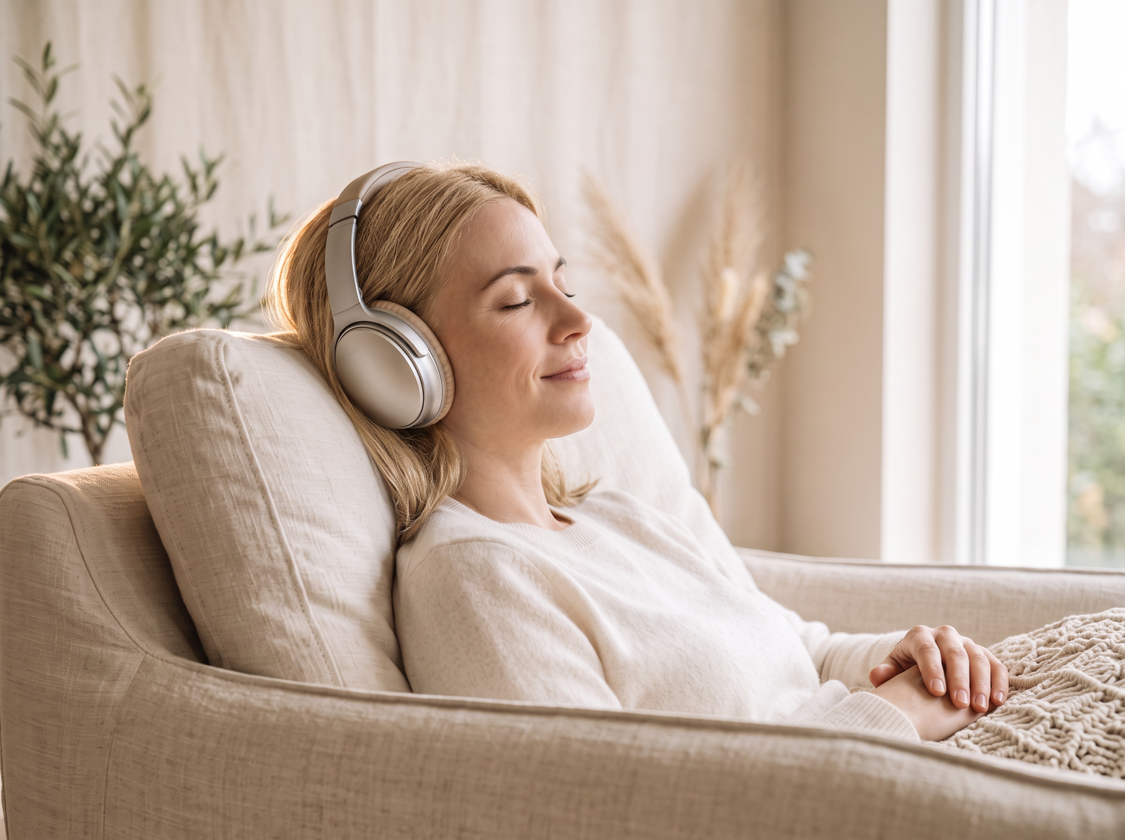 Client wearing specialized headphones during a bio-energetic frequency balancing session in North West London.